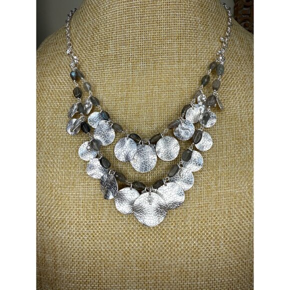 Stella & Dot Calypso Coin Statement Necklace With Hammered Silver Discs & Adjust - Picture 10 of 11